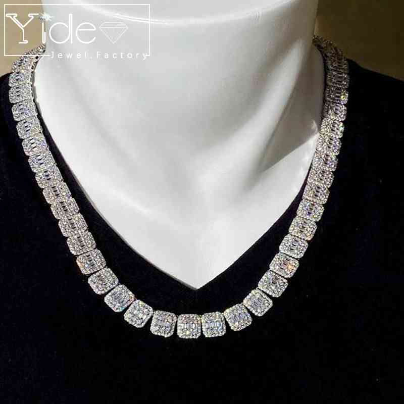 

Men's baguette tennis cuban chain bling diamond choker icy necklace