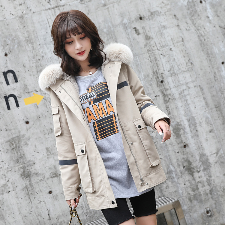 

2020 yiwu 1 fresh colors rex-style rabbit skin lining parka new fashionable winter warm coat of women casual coats, Beige