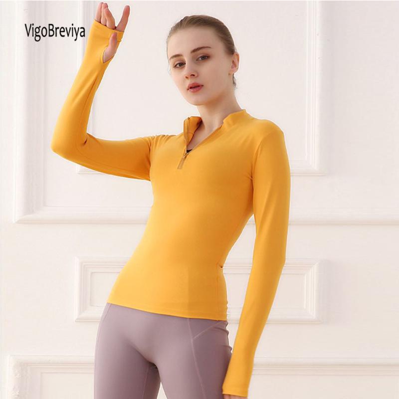 

VigoBreviya Zipper Slim Cropped Yoga Shirts Women 2021 Full Sleeve Sports T-shirt Female Gym Running Workout Top Shirt Sportwear, Ginger top