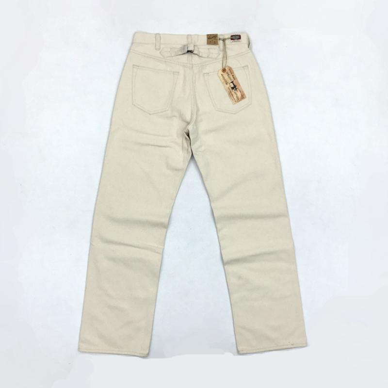 

13oz calico jean denim from vintage male straight casual jumpsuit pants 0V7A, Beige