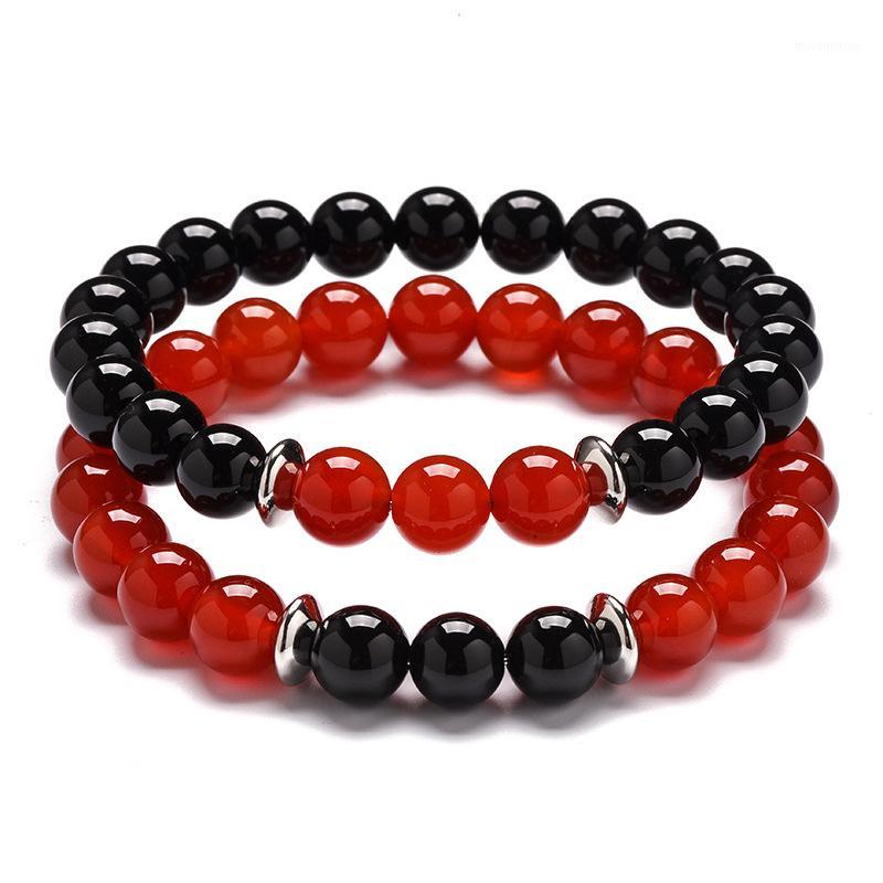 

Natural Stone Red Agates 8mm Round Beads Black Bead Strand Bracelet Men Women Couple Bracelets Jewelry Wholesale TR5561