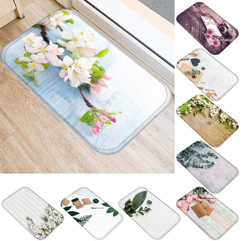 

60*40 Flower Leaves Plant Pattern Floor Mat Washable Soft Flannel Entrance Doormat Floor Rug Anti-slip Carpet Door Mat1