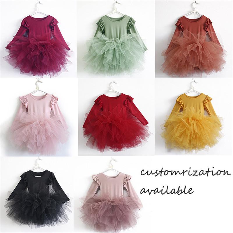 

2020 Infant Kids Baby Girl Dress, Round Neck Long Sleeve Tutu Dress for Dancing Vacation Birthday Party Stage Performance 6M-10T, Red