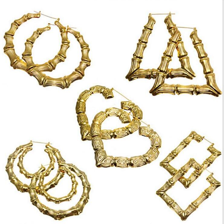 

Fashion Jewelry Multiple Shapes Ethnic Large Vintage Gold Plated Bamboo Hoop Earrings for Womenfree choice 1541