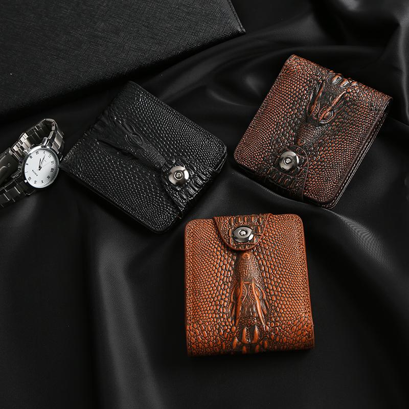 

mens wallet leather genuine short purse billetera hombre men wallets vintage style cartera hombre crocodile, Black
