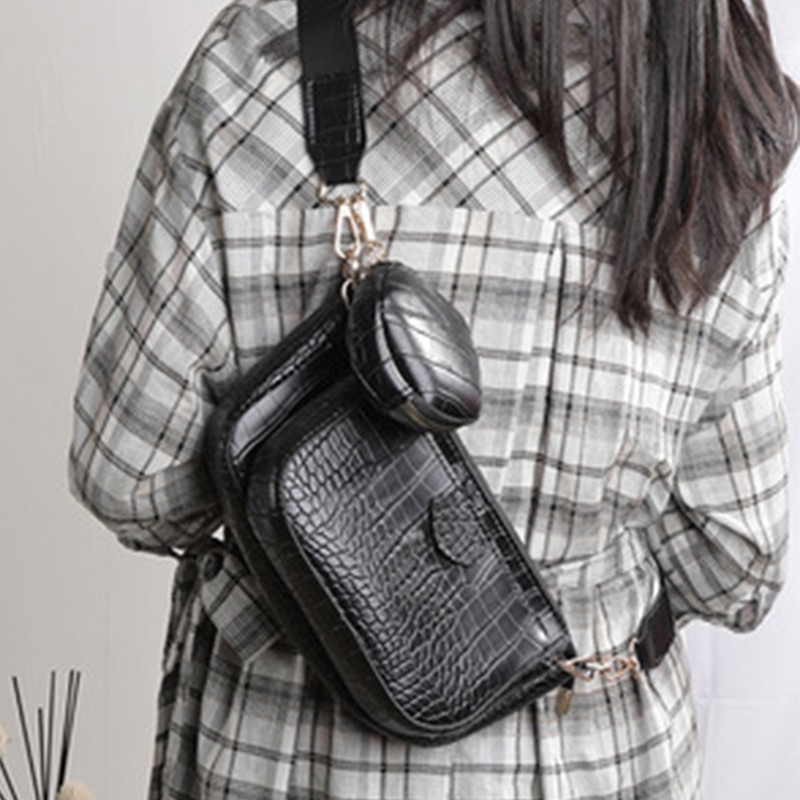 

2020 new plutonium leather three mahjong pieces standard crocodile female messenger bag wide shoulder strap crossbody bags, Purple