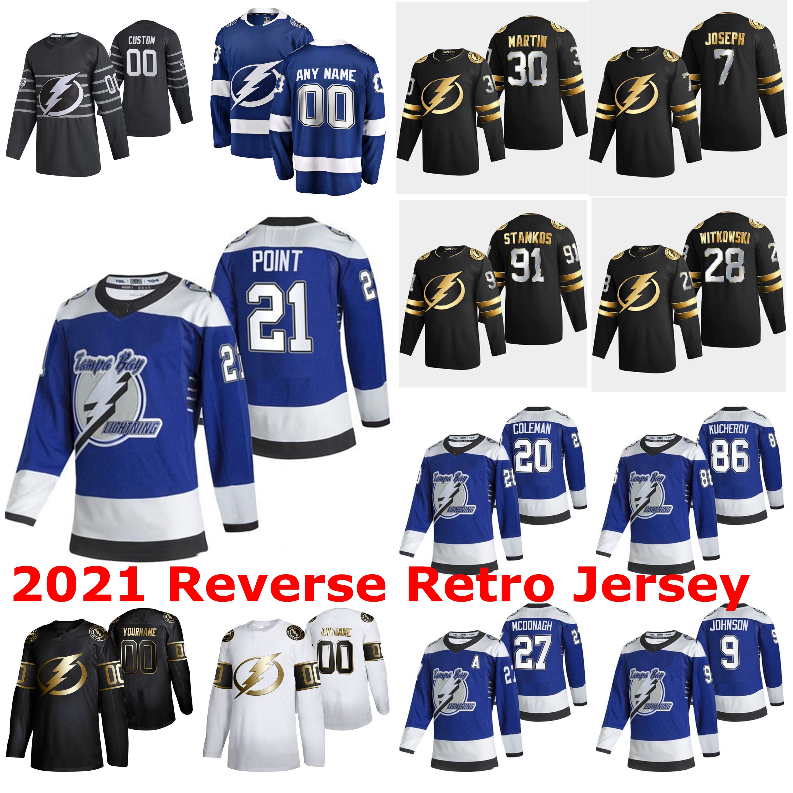 

Tampa Bay Lightning 2021 Reverse Retro Jerseys Steven Stamkos Jersey Andrei Vasilevskiy Nikita Kucherov Victor Hedman Brayden Point Custom, Black;red