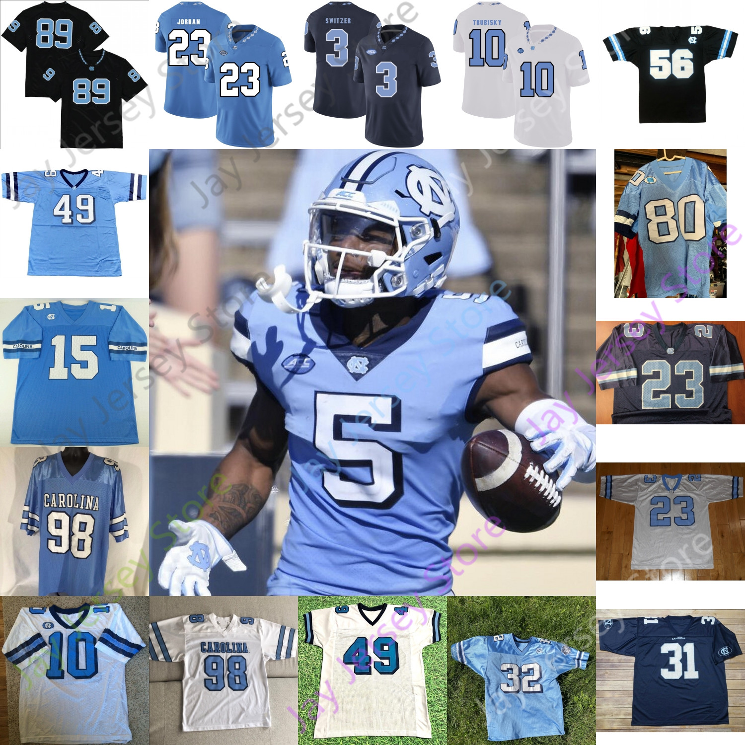 

North Carolina Football Jersey NCAA College Lawrence Taylor Mitchell Trubisky JULIUS PEPPERS Sam Howell Ty Chandler D.J. Jones Josh Downs Emery Simmons, Navy