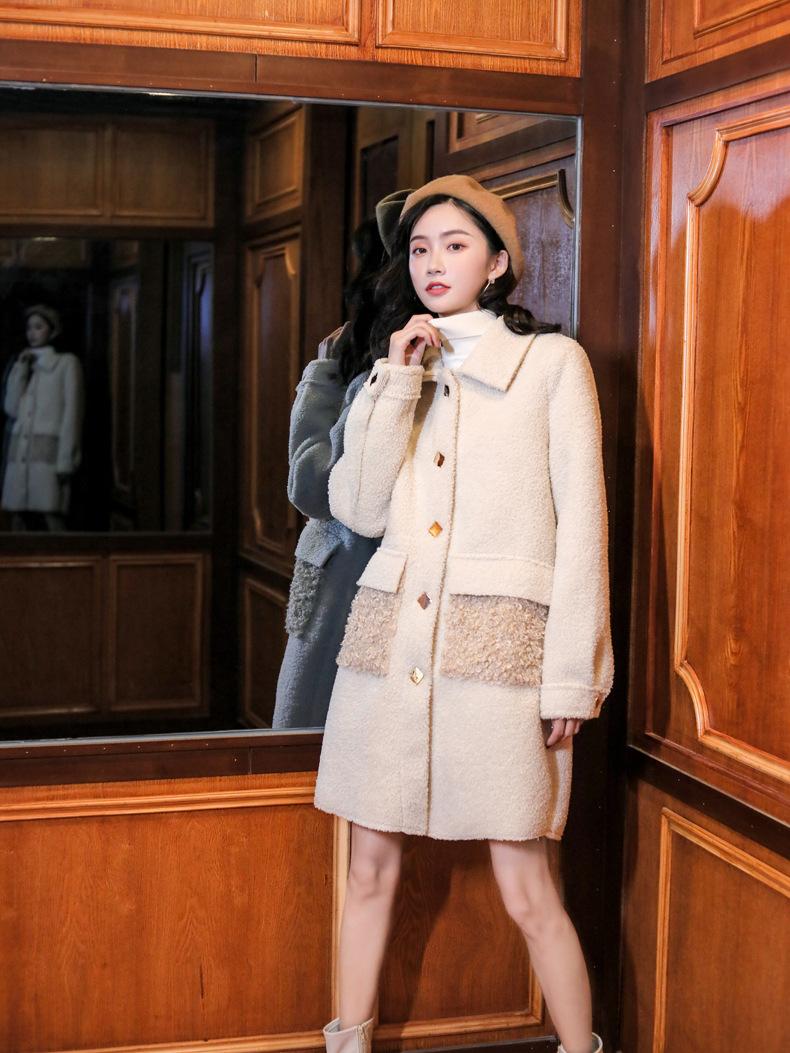 

Winter new ins personality loose wild splicing imitation lamb fur fur one mid-length warm jacket female, Apricot