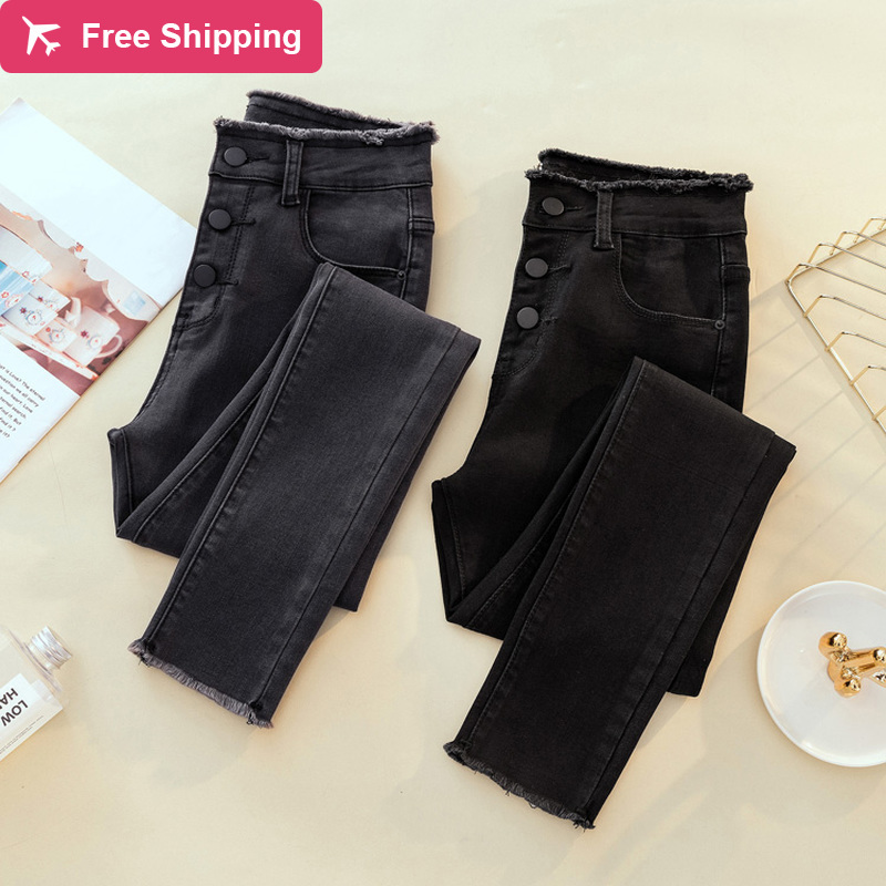 

High-waisted women dense velvet women' jeans winter 2020 thin jean hot stretch black mother denim pants with fleece, S.s.124kdark gray 124