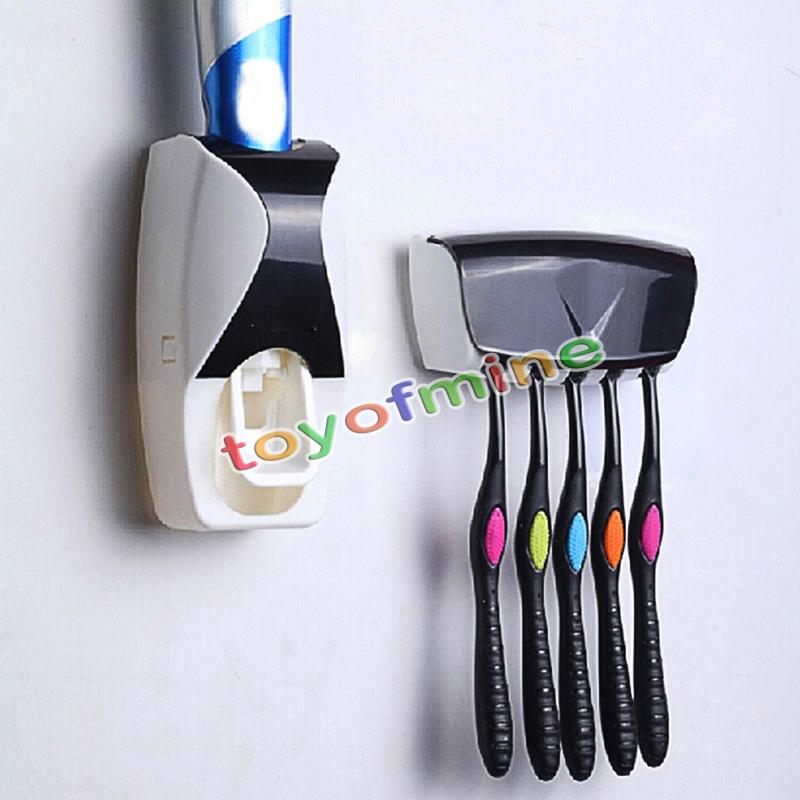 

1 Set Creative Automatic Plastic Lazy Toothpaste Dispenser 5 Toothbrush Holder Bathroom Shelves Bathing Accessories sets