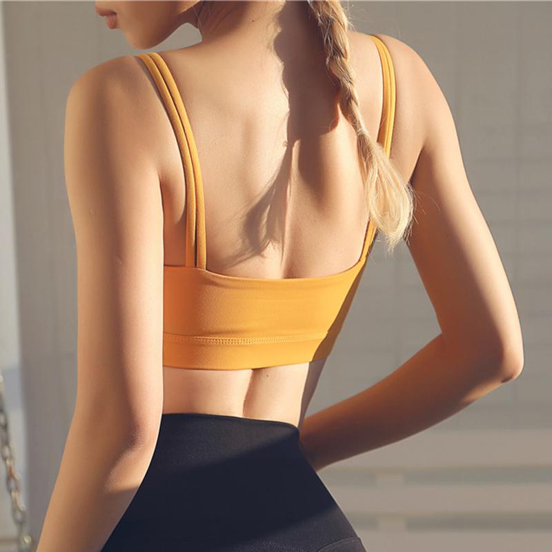 

Heyyoga Women Solid Push Up Workout Jogger Bras Double Spaghetti Straps Sports Bras Top Fitness Crop Tops with Removable Pads, Black