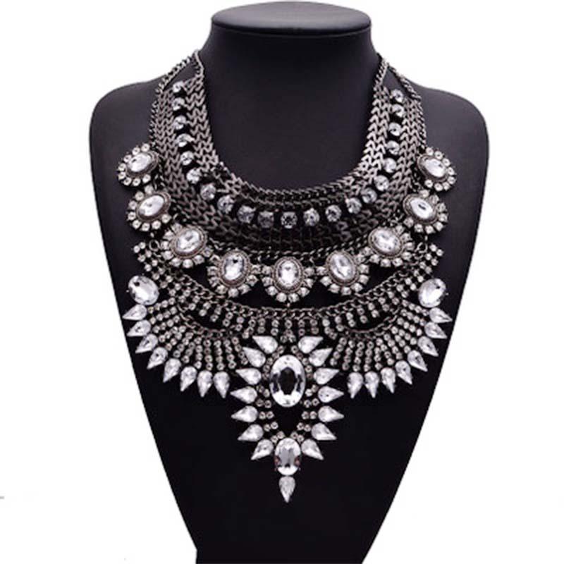 

Luxury Women Crystal Full Rhinestone Beads Necklace Flower Exaggerated Bridal Pendant Necklace Wedding Jewelry Ornaments BH
