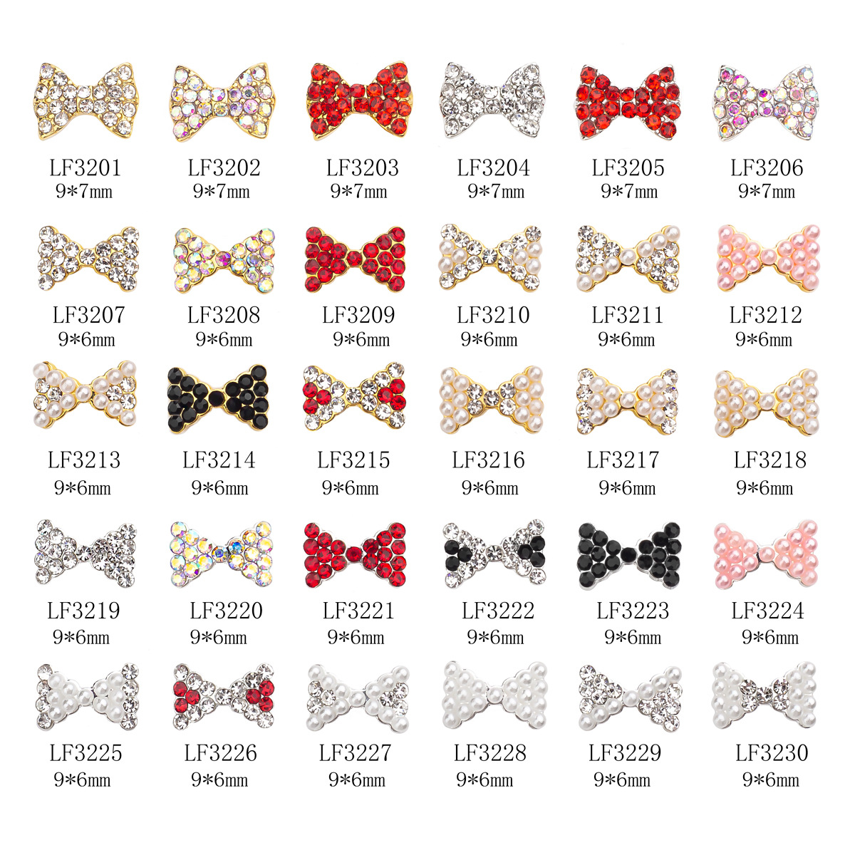 

NAR009 30 Styles Metal Pearl Bow Shape Nail Ornaments Nail Rhinestones nail art decorations nails alloy diamond