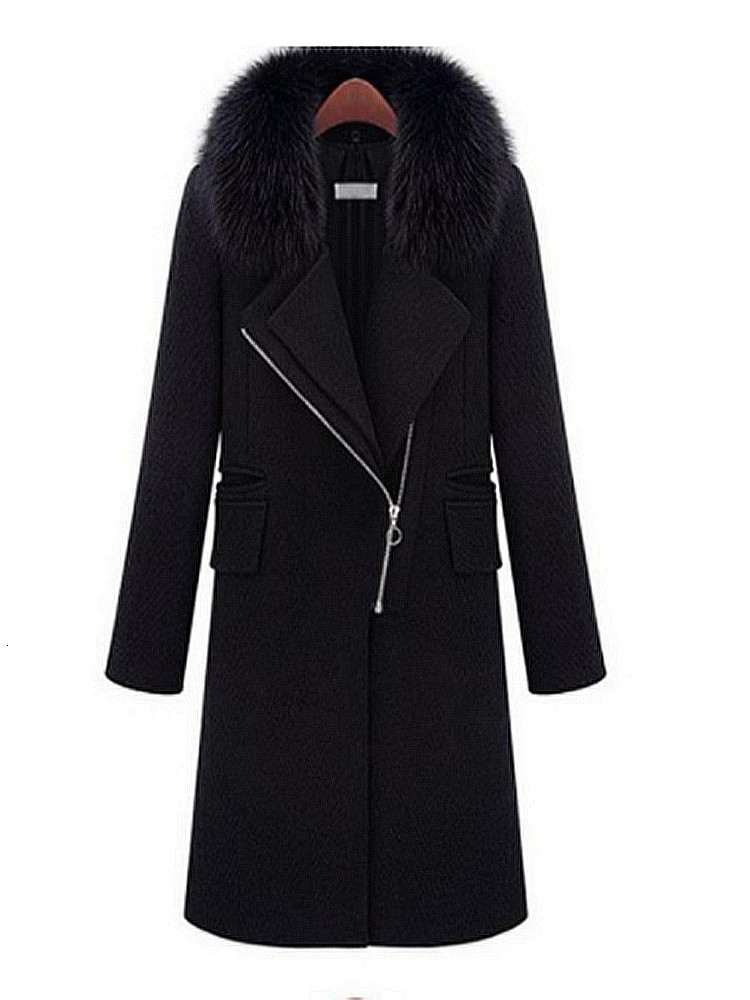 

2021 New Ladies cashmere coat fox skin wool collar self-cultivation clothing fall and winter style, E2J0, Black