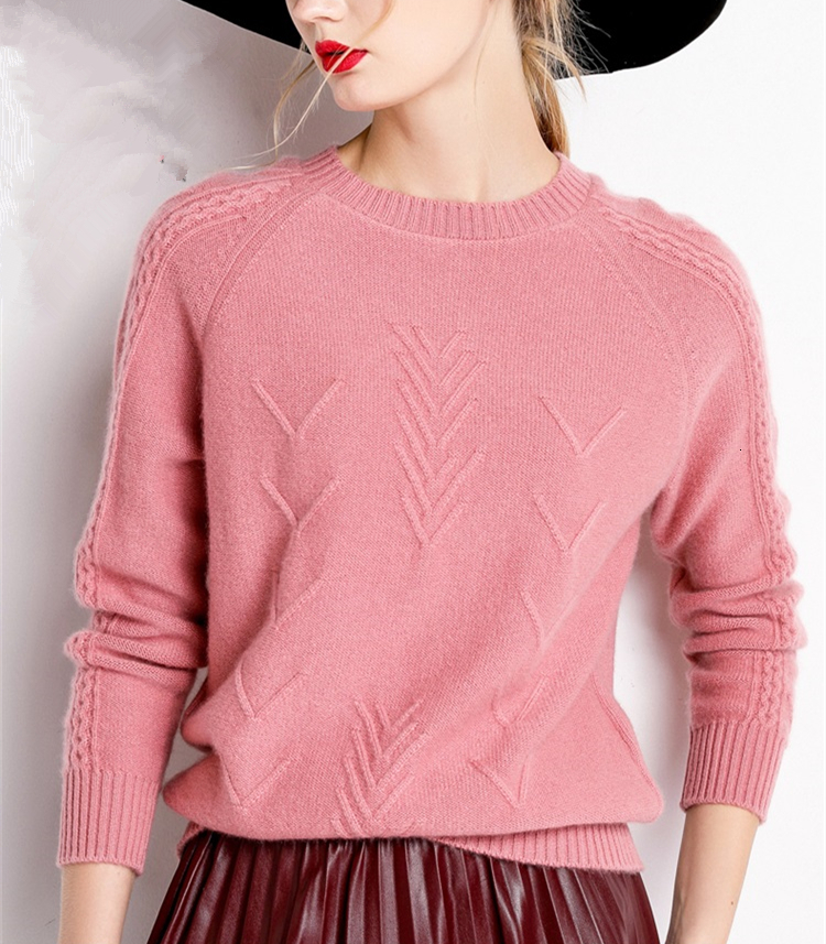 

2021 New Cashmere Cotton Blend Embossing O-neck Pullover Women Autumn Winter Clothes Basic Warm Jumper Pull Femme Sweater 6bfq, Dark khaki