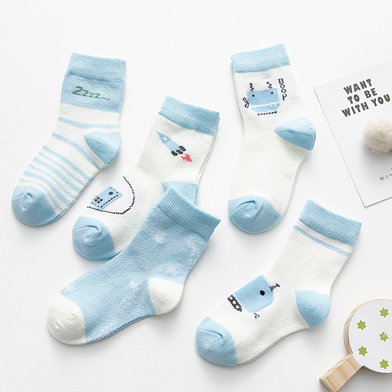 

5 Pairs/lot Socks Kids Soft Cotton Breathable Baby Girls Cartoon Socks Thin Summer Mesh Infant Boys Toddler Socks
