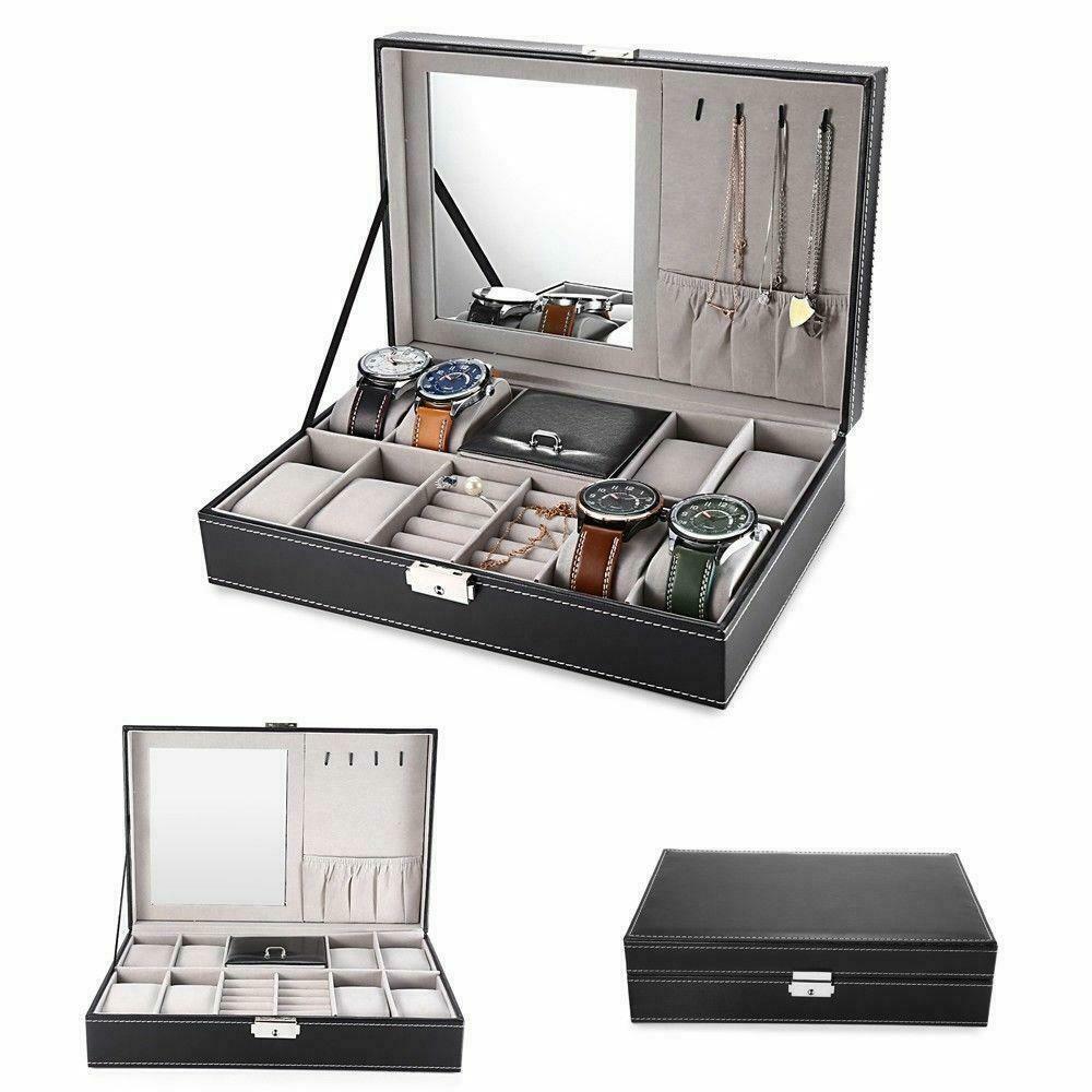 

8 Slot Watch Box PU Leather Box Jewelry Case Storage Organizer Space Saving, Brown