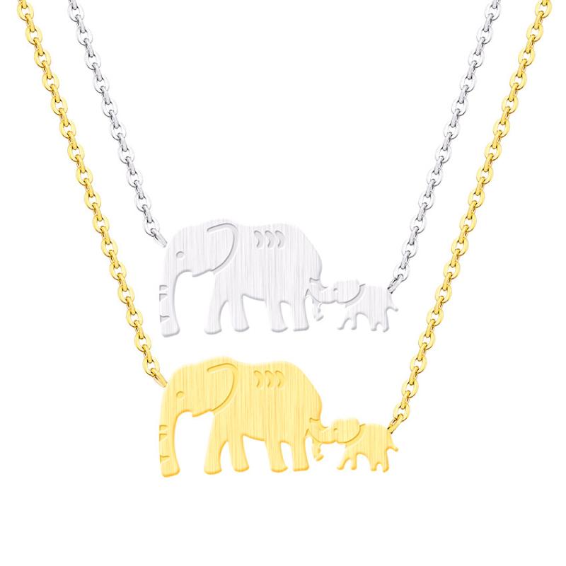 

Animal Family Elephant Necklace for Women Good Luck Father Mother and Child Pendant Stainless Steel Gold Chain Mother's Day Gift