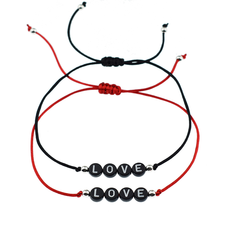 

New Lucky Handmade Women Men Red Black Rope Adjustable String Love Letter Beads Bracelets Couples Diy Custom Made Jewelry Gifts