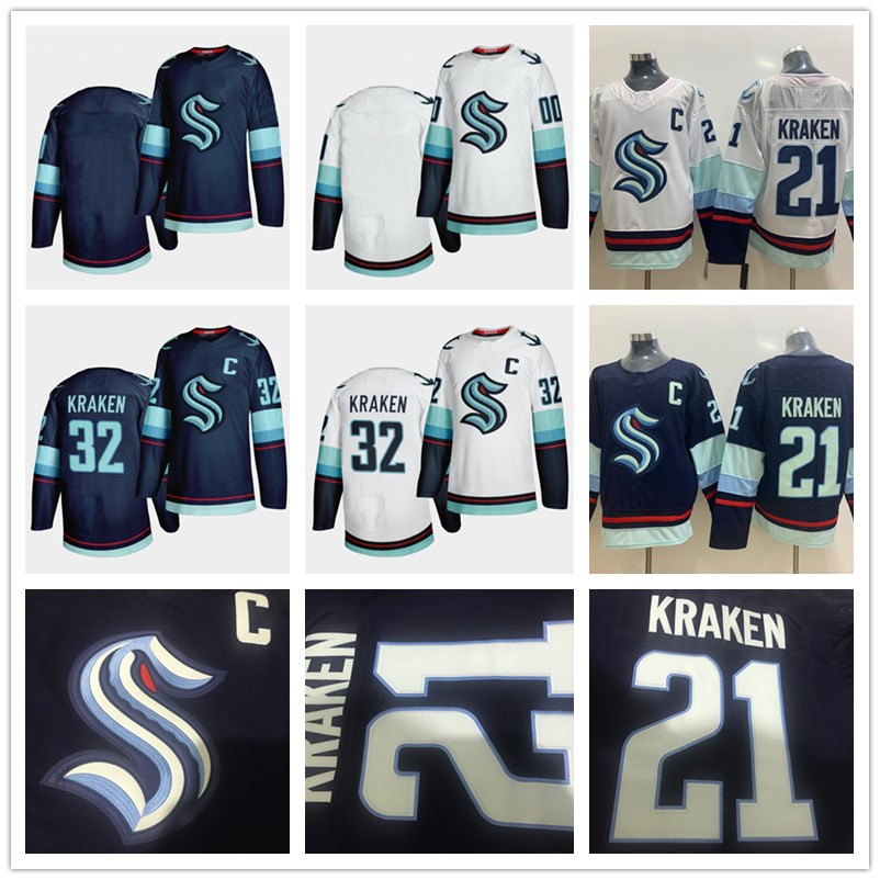 

Seattle Kraken Ice Hockey Jersey Mens 32 Kraken 21 Kraken Jersey Team Navy Blue White Blank No Name No Number Cheap Hockey Jerseys Stitched, Blank blue