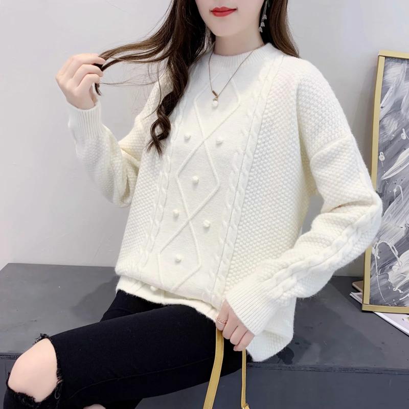 

2020 New Autumn Winter Women Sweater O Neck Fashion Long Sleeves Loose Female Pullovers Kintted Casual Vintage Tops Soild Color, Khaki