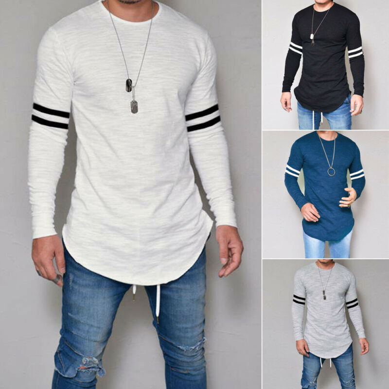 

2019 Autumn Fashion Men's T-shirt Basic O-Neck Slim Fit Mens Long Sleeve Pullovers Tshirts Men Fitness Pull, Navy blue