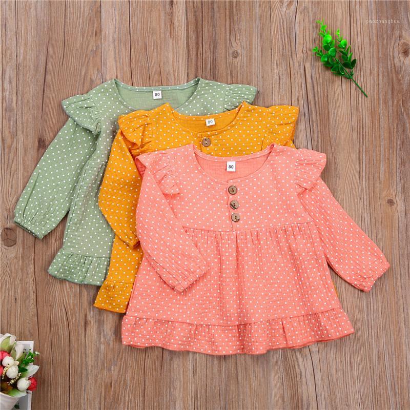 

0-5 Years Girls Long Sleeve Dress Round Collar Ruffles Polka Dots Printed Kids Baby Girls Casual Dresses Autumn Summer Clothing1, Green