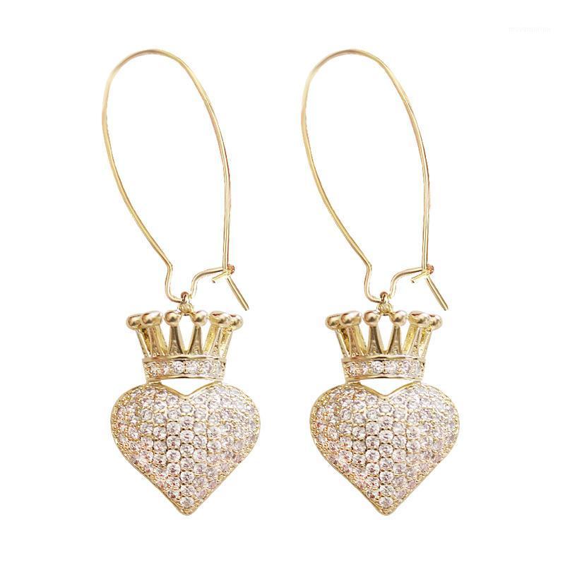 

Cute Heart Shape Crown Earrings Luxury Lady`s Zirconia Paved Drop Earrings Fashion Women Wedding Jewelry Xmas Gifts XIUMEIYIZU1