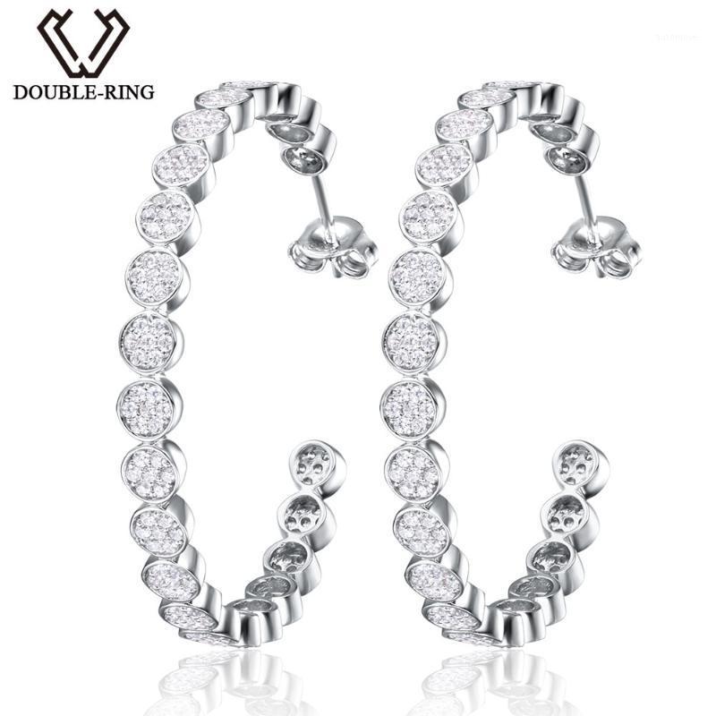 

DOUBLE-R Classical round Natural White Topaz Hoop Earrings For Woman Real 925 Sterling Silver Earrings Fine Wedding Jewelry1
