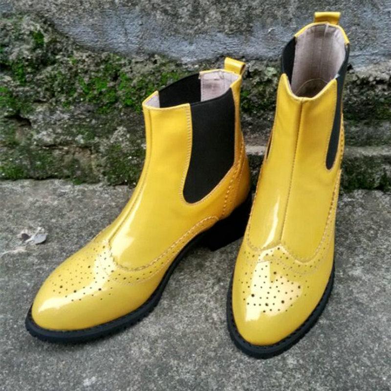 

Genuine Leather Spring Female Boots Elastic Single Boots Thick Heel Warm Round Toe For Women 34-43 Leather, Brown