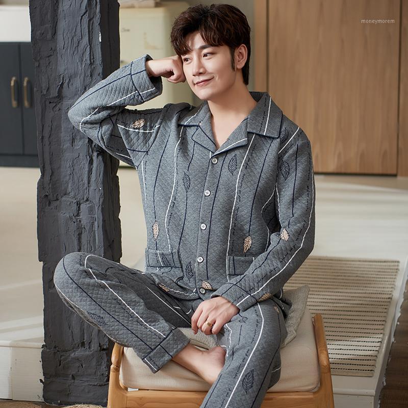 

Winter Pijama Hombre 3 Layer Cotton Plus Size Long Sleeves Sleepwear Cardigan Grey Pajamas Luxury Home Clothing1, Nl5040
