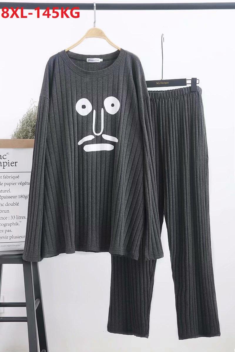 

autumn Winter women men Couple Pajamas Sets funny cotton home sleepwear plus size 8XL oversize cartoon loose Pijamas Homewear 54, Picture color