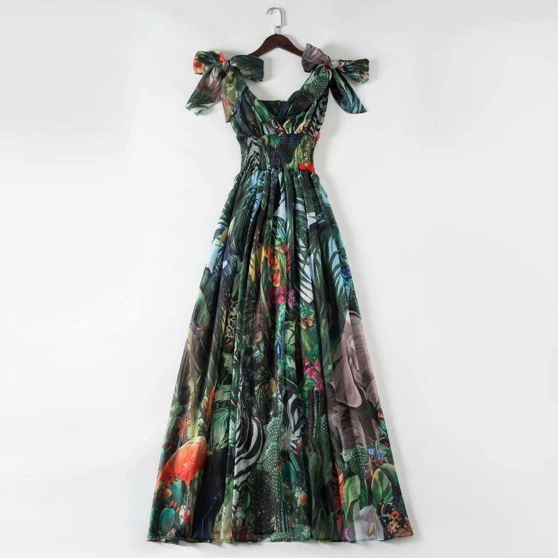 

1215 Plus Size Dress 2021 Summer A Line Sleeveless Dress Prom Fashion Flora Print Mid Calf V Neck Brand Same Style SH, As the picture