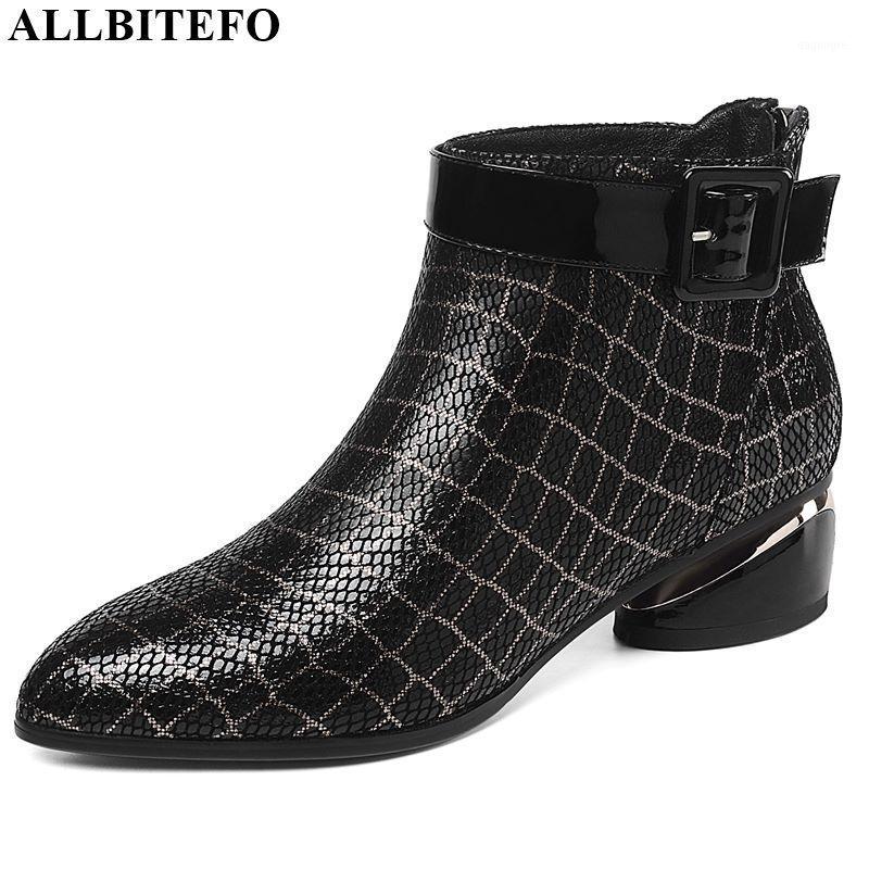 

ALLBITEFO High quality women boots hot sale genuine leather Autumn Winter fashion girls boots Belt buckle Elegant ankle1, As picture