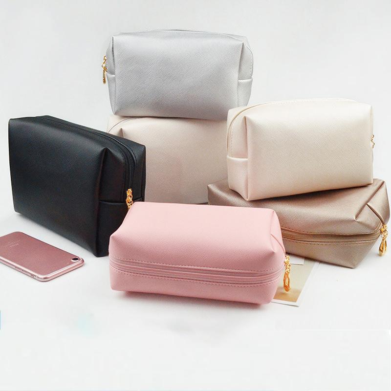 

Q Handbag PU Leather Pure Color Korean Style Portable Travel Cosmetic Bag Large Capacity Storage Organizer Toiletry Wash Bags, Green
