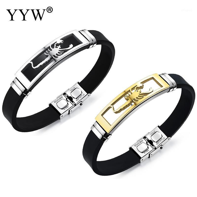 

Charm Bracelets YYW Zodiac Scorpio Men Wrap Bracelet Black Rubber Silicone Cord Gold-color Stainless Steel For Man1
