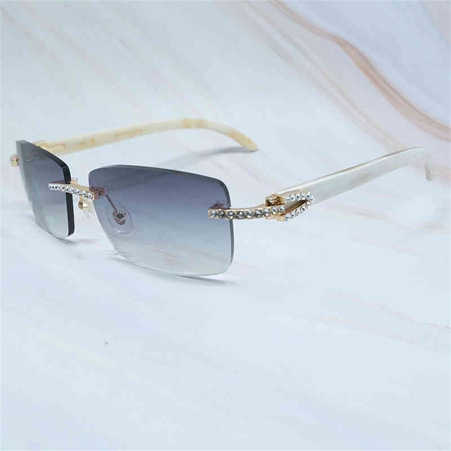 

Iced Out Sunglasses Men Classic Cubic Zircon Buffalo Horn Sun Glasses Rimless Rhinestone Shades Eyewear Gafas De Sol French