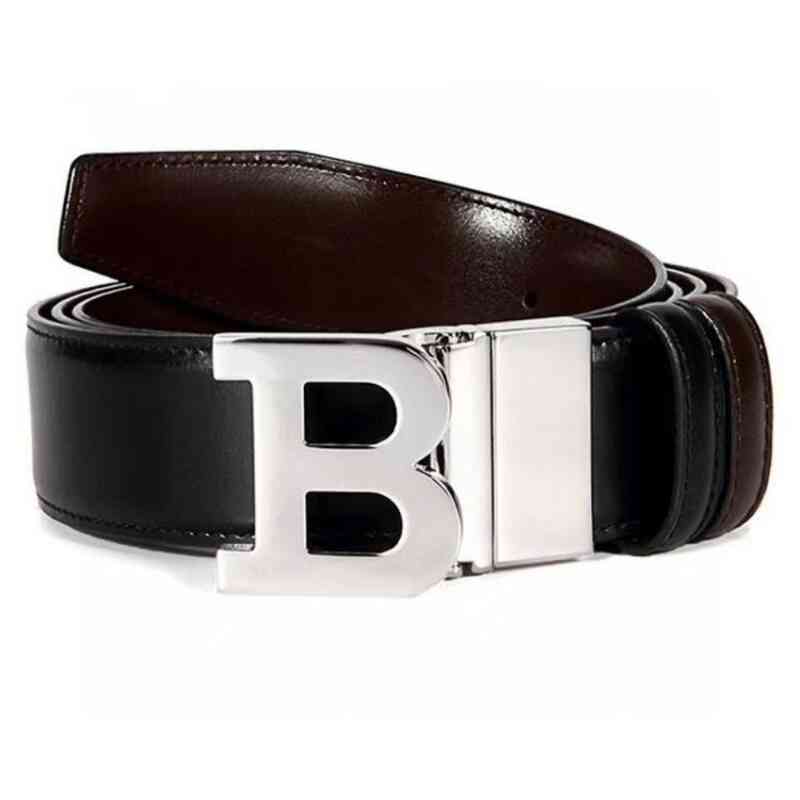 

2021 new Bali b-head rotary buckle buine veratile Korean double-ided available leather belt, Black