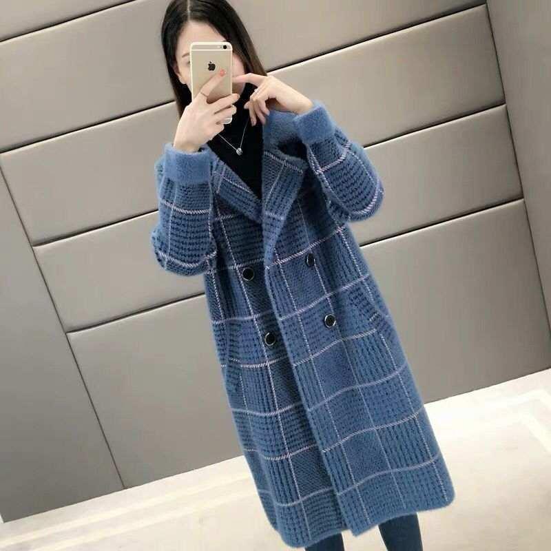 

Autumn and winter 2020 new women's fashion atmosphere pattern knitwear do not lose hair thickened imitation mink coat sweater, Blue