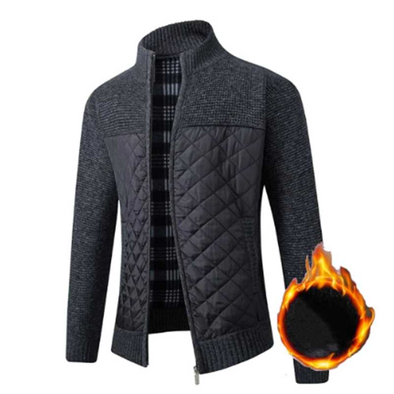 

Men's Fleece Sweater Coat Winter Fashion Thick Patchwork Wool Cardigan Warm Knitted Sweater Jackets Casual Male Clothing, Black