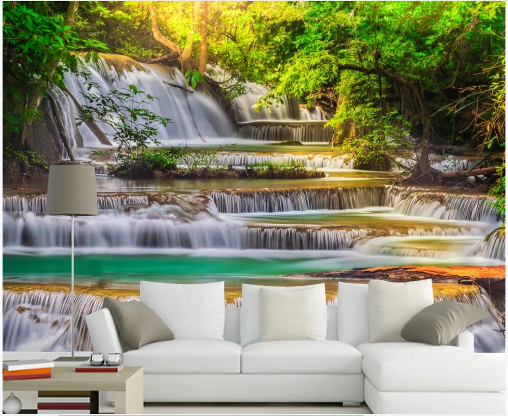 

3d wallpaper custom photo mural on the wall Sunny forest waterfall scenery home decor 3d wall murals wallpaper for living room in rolls, Non-woven wallpaper