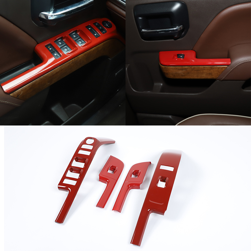 

ABS Car Window Switch Control Panel Dcoration Trim For Chevrolet Silverado 2014 to 2017 Red Interior Accessories