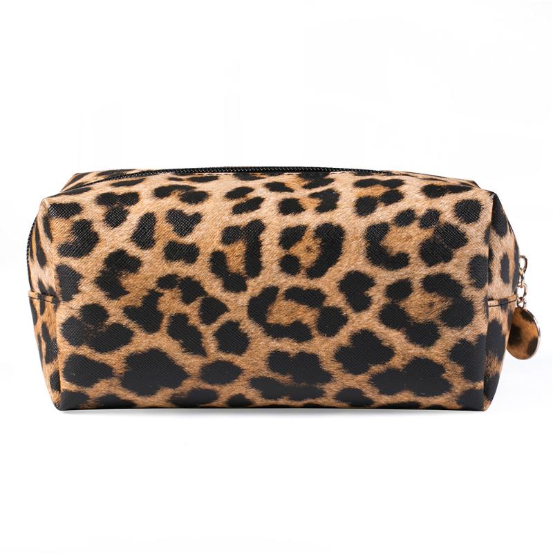 

Women Organizer Storage Pouch Zipper PU Leather Leopard Print Travel Makeup Large Capacity Purse Clutch Practical Cosmetic Bag, Light color