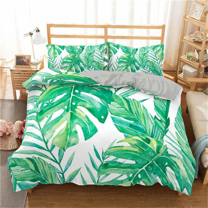 

3D Duvet Cover Set Tropical Plant Printed Bedding Set Green Leaves Printed Bedspread With Pillowcase Single Size Luxury Bed, Jx494-4