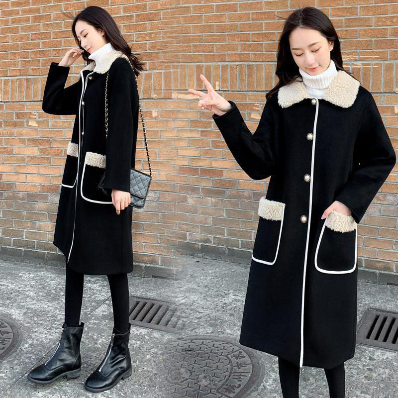 

Mid-autumn Long Winter Fur Korean New Fashion Loose Single Wool Jacket Casual Breasted Outerwea Female R853 Iwf9, Black
