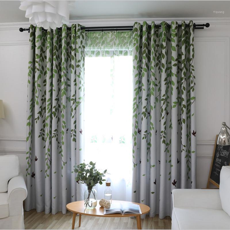 

Modern Fresh Green Garden Curtains for Living Room Blackout Curtains for Bedroom Window Printed Leaves Decorative Curtain1, Tulle