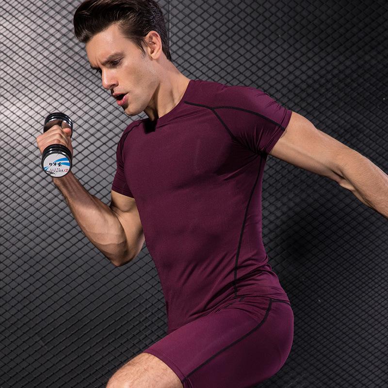 

Newest Quick Dry Compression Men' Short Sleeve T-Shirts Running Shirt Fitness Tight Tennis Soccer Jersey Gym Demix Sportswear, Kg-1