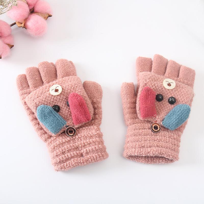 

1 Pair Imitation Cashmere Half-Finger Gloves Autumn Winter Children Kids Cartoon Flip Knitted Gloves Outdoor Warm Mittens