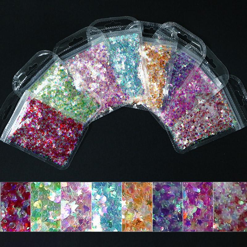 

1bag Nail Art Decorations Heart/Star/Moon Colorful Nail Glitter Sequins Sparkly 3D Thin Flakes Polish For Art MDW35